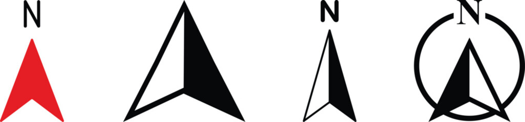 North arrow icon set. GPS north pointer for navigation signs. Compass north arrow.PNG Minimalist compass arrow north.north arrow vector icon . n direction sign . isolated transparent. © Vector Store