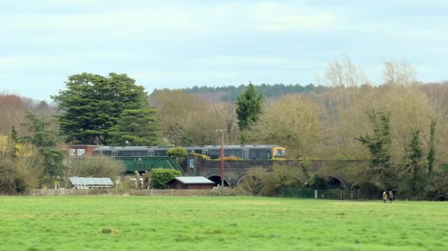 GWR railway across the Bourne End, Marlow, Buckinghamshire, England. Spring Sunny day