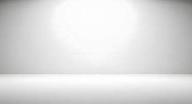 Minimalist white studio background with soft spotlight, empty grey room interior for product placement, clean bright gallery space