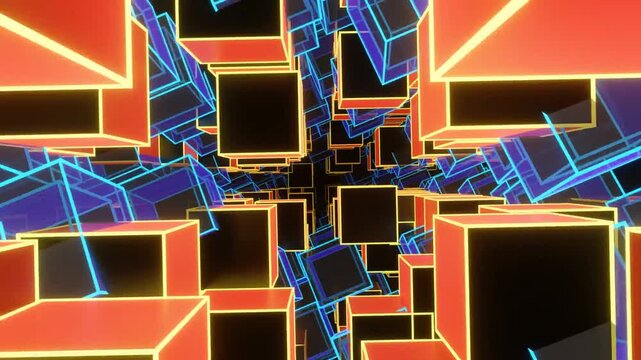 abstract 3D geometric shapes with neon lights loop