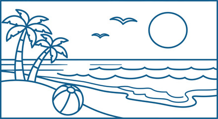 Obraz premium A serene beach scene with palm trees and a volleyball
