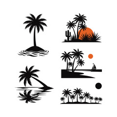 Fototapeta premium Exotic Island & Lagoon Scenes Silhouette Pack – Coastal Vista Collection
