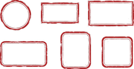 Blank grunge rubber stamp frames set, distressed rectangular and circular border templates.