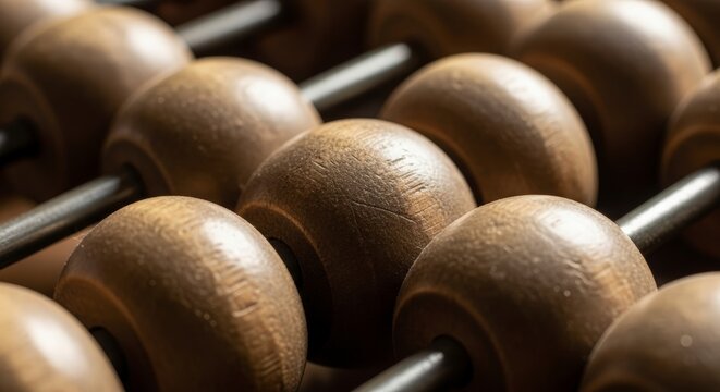 Close-up of wooden abacus beads.