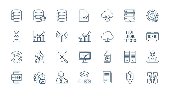 Data and technology icons in line style