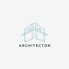 Fototapeta premium Minimalist line art abstract building house logo design on an isolated white background.