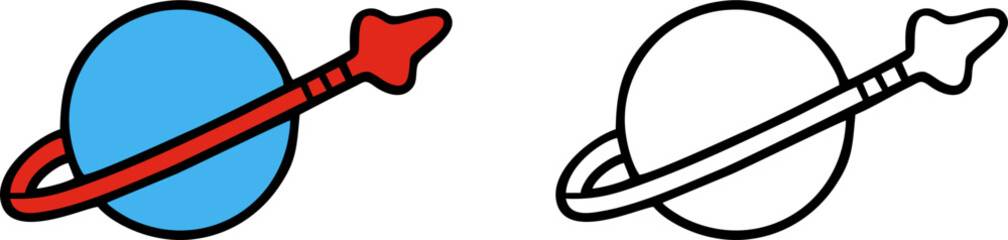 Rocket Flying Around Planet Space Exploration Vector Icon © Cik