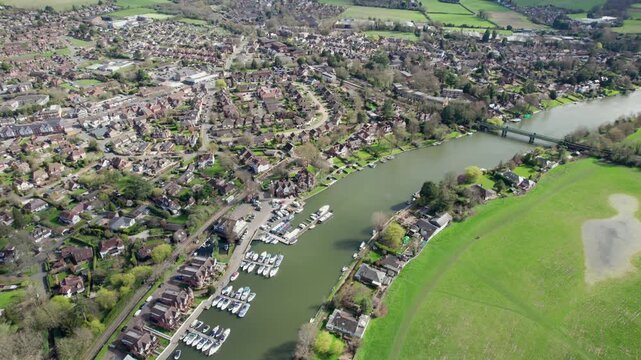 Beautiful aerial view of the Bourne End, Marlow, Buckinghamshire, England. Spring Sunny day