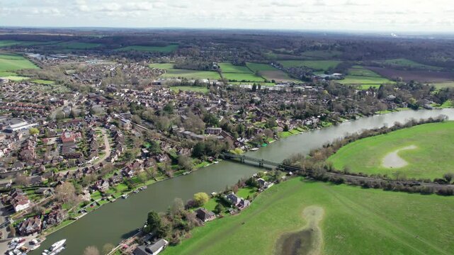 Beautiful aerial view of the Bourne End, Marlow, Buckinghamshire, England. Spring Sunny day