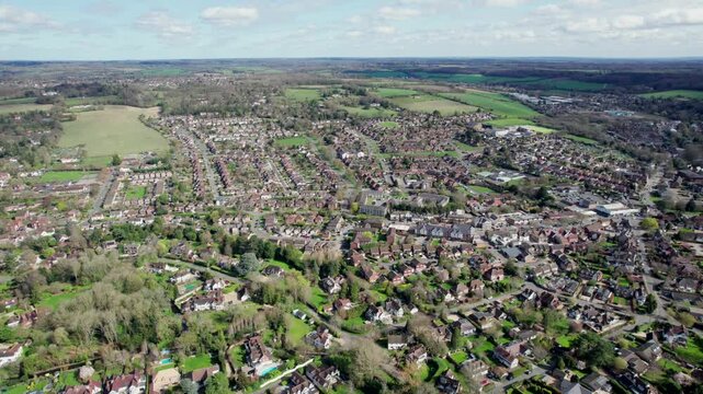 Beautiful aerial view of the Bourne End, Marlow, Buckinghamshire, England. Spring Sunny day