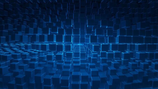 Abstract blue cubic landscape showcasing depth and perspective in architectural design