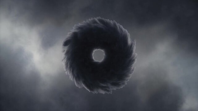 Dramatic swirling storm clouds over a dark sky.