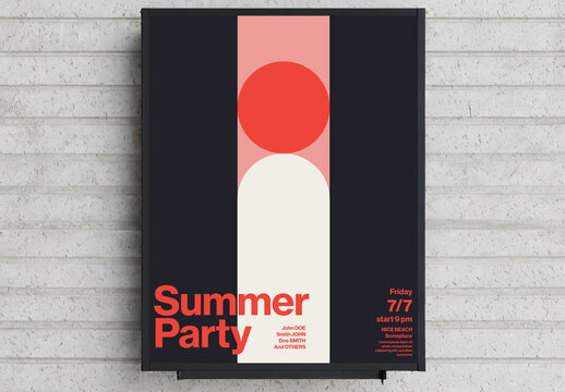 Retro Bauhaus Minimalist Summer Party Poster Template with Sunset