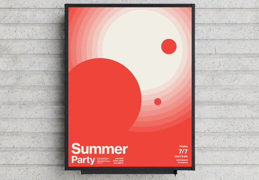 Summer Party Poster Template with Space Theme Sun and Planets
