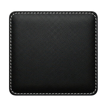 A black leather square with white stitching
