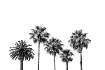 Obraz premium Array of palm trees in monochrome against a crisp white background