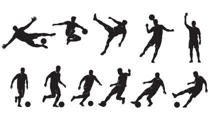 Obraz premium Silhouette Soccer Players Kicking Running Jumping For Sports Concepts on transparent background
