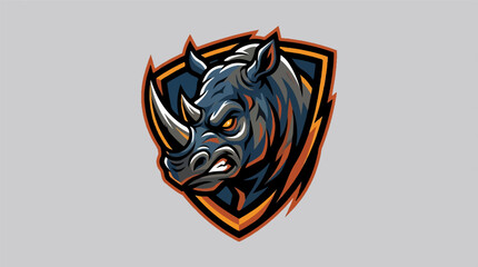 Fierce Rhino Head Mascot Logo Design with Aggressive Expression. © Retno