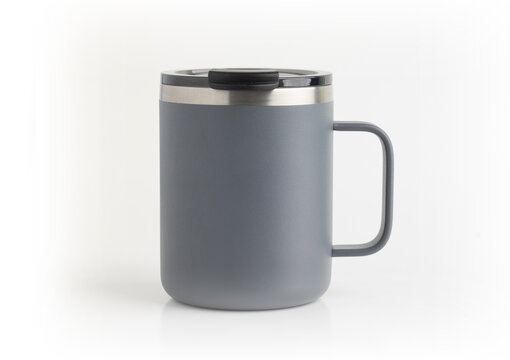 Thermos Mug. Stainless Steel Thermos Cup on white background.