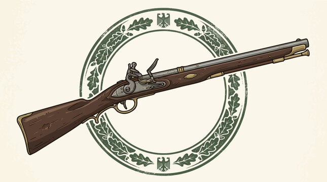 Vintage Flintlock Musket Rifle Weaponry Illustration.