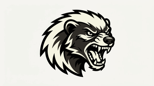 Fierce Honey Badger Mascot Head Roaring Aggressively.