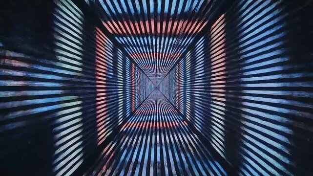 Captivating digital light tunnel with vibrant blue and orange patterns creating a mesmerizing futuristic perspective and abstract depth for modern visual concepts