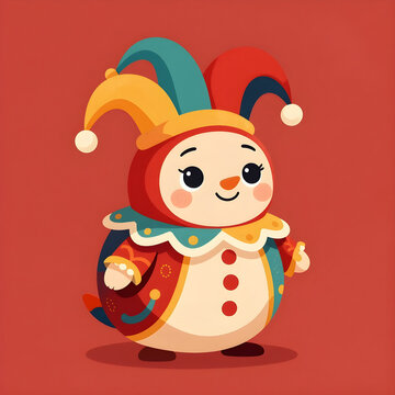 Cute roly-poly doll inspired by Russian folk toy in vintage circus style. Flat vector illustration with harlequin pattern, warm red palette and friendly character. Perfect for children designs 