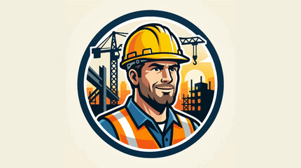 Fototapeta premium Confident Construction Worker in Hard Hat and Safety Vest Logo.