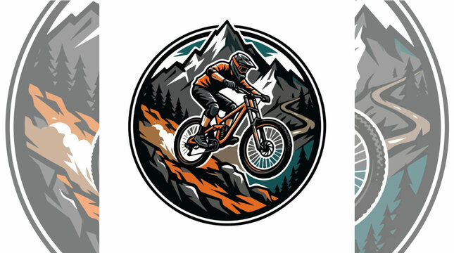 Mountain Biker in Action Dynamic Downhill Ride.