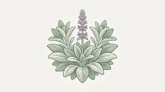 Botanical illustration of a flowering plant with lush foliage.