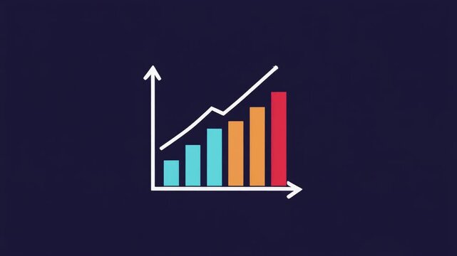 Conceptual visualization of business growth and financial success represented by an ascending bar chart and a positive trend line, illustrating market progress and data analysis for strategic planning