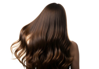 Naklejka premium Long brown hair woman back view, shiny brunette hairstyle