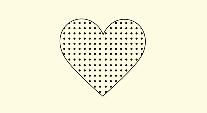 Heart symbol with a simple black outline filled with a regular dot grid pattern on a pale yellowish background.