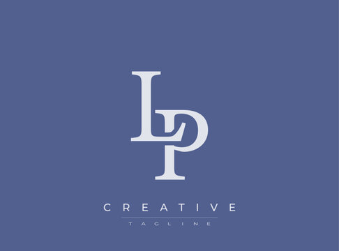 Lp logo design template with creative tagline on blue background