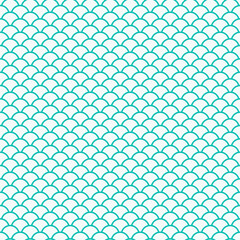 Fototapeta premium Minimal scallop scale pattern with turquoise outlines on light background. Clean geometric repeating design perfect for wallpapers, textiles, packaging and modern surface design.