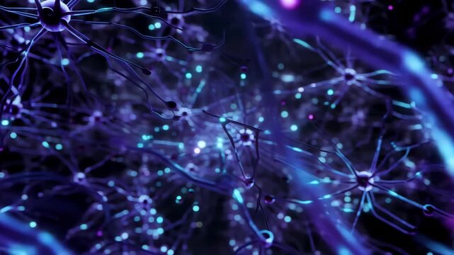 Neural network visualization glowing neurons and electrical signals abstract science concept digital environment intricate connection web
