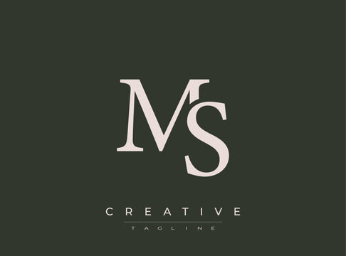 Monogram MS lettering with creative tagline on dark green background