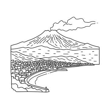 Minimalist Outline of Mountain and Cityscape