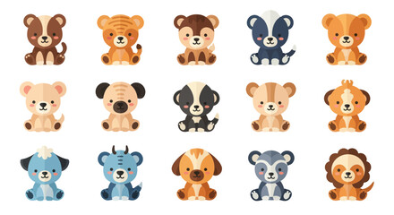 Fototapeta premium Collection of cute cartoon animals in various poses for design and decor