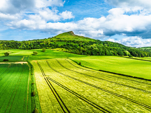 Roseberry Topping from a drone, Great Ayton, Newton, North Yorkshire, England