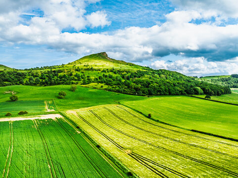 Roseberry Topping from a drone, Great Ayton, Newton, North Yorkshire, England