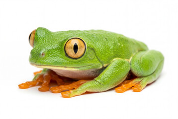 Obraz premium Vibrant green tree frog with orange toes isolated