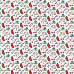 Colorful seamless pattern with beach elements and summer vibes