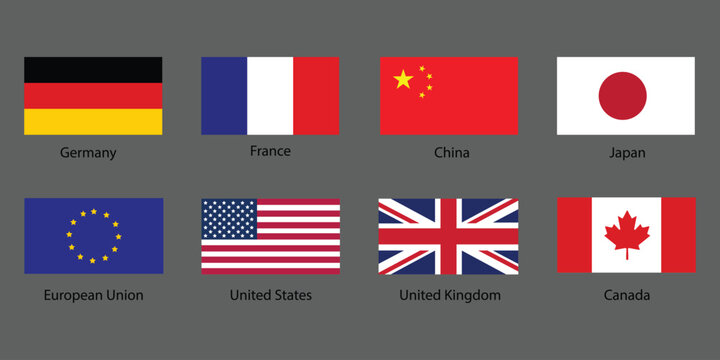 59052World Country Flags Icon Set. Germany, France, China, Japan, EU, USA, UK, Canada.