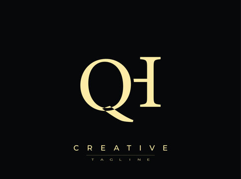 QH logo design template with creative tagline in gold color