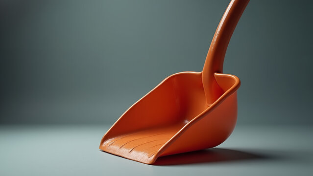 A red plastic gardening shovel tool with a handle is isolated on a white background as a single object for digging