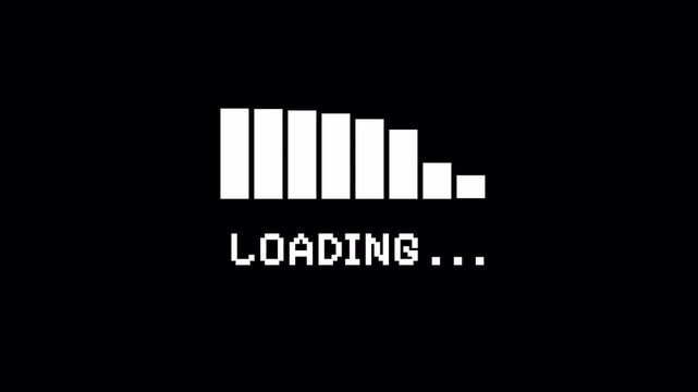 8-Bit Pixel Art Loading Screen with Increasing Signal Bars and Text &ndash; Retro Game Style Progress Animation on Transparent Background