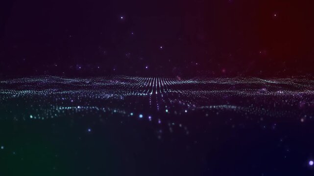 Soft horizontal light particles flowing smoothly across a dark gradient background, creating a calm, modern visual of data flow, motion, and minimal tech elegance.
