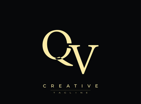 Golden QV letter logo design on transparent background template