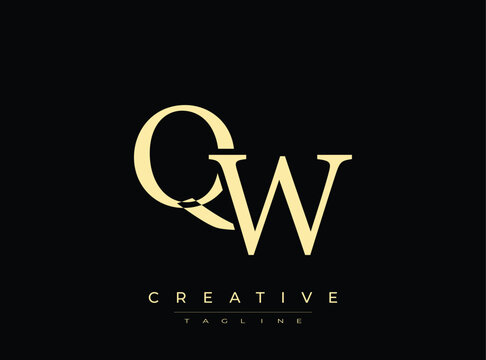 Stylish gold qw logo template with creative tagline